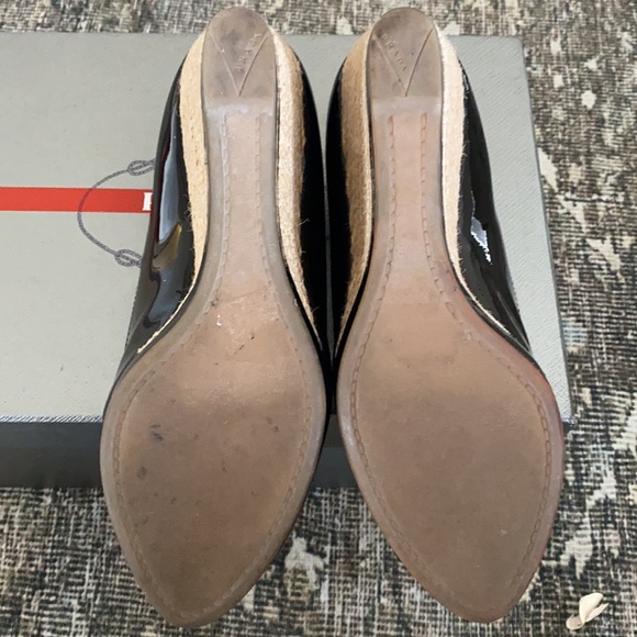 Prada Black Patent Leather Peep Toe Wedge Sandal - Picture 5 of 6